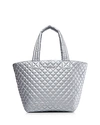 Mz Wallace Metro Medium Quilted Metallic Shell Tote In Tin Metallic/silver