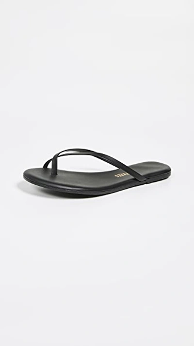 Tkees Riley Metallic Leather Crisscross Flat Thong Sandals In Black