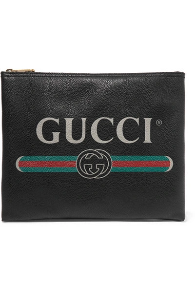 Gucci Printed Textured-leather Pouch In Black