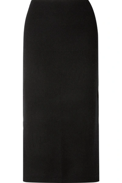 Allude Rib-knitted Cashmere Midi Skirt In Black