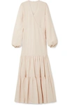 MATIN TIERED COTTON AND LINEN-BLEND VOILE WRAP MAXI DRESS