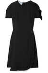 PRADA WRAP-EFFECT RUFFLED CREPE MINI DRESS