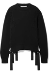 HELMUT LANG GROSGRAIN-TRIMMED RIBBED COTTON SWEATER