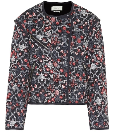 Isabel Marant Étoile Manae Floral Quilted Linen Moto Jacket In Blue