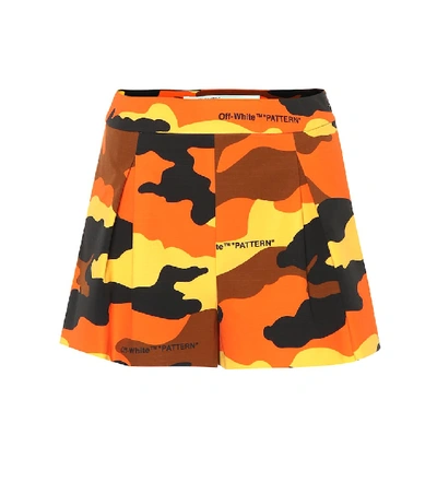Off-white Camouflage-print Pleated Cotton Shorts In Orange