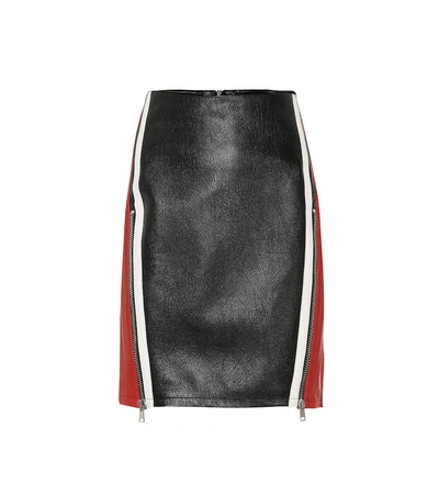Alexander Mcqueen Block Colour Leather Skirt In Black/bone/red