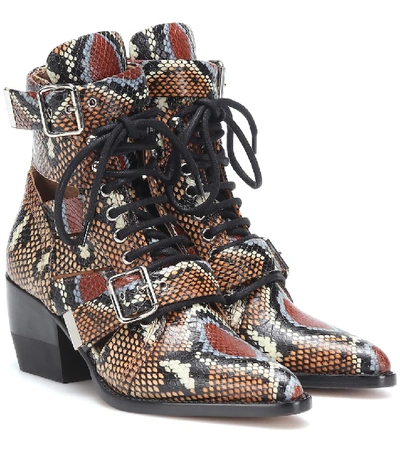Chloé Rylee Python-print Leather Ankle Boots In Multicolor Purple 1