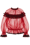 DOLCE & GABBANA RUFFLED LACE-TRIMMED POINT D'ESPRIT TULLE BLOUSE