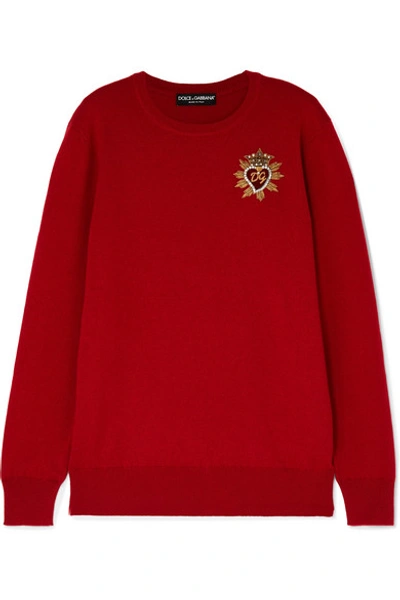 Dolce & Gabbana Embellished Cashmere Sweater In Red