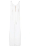 STELLA MCCARTNEY TULLE-TRIMMED FRINGED CADY JUMPSUIT