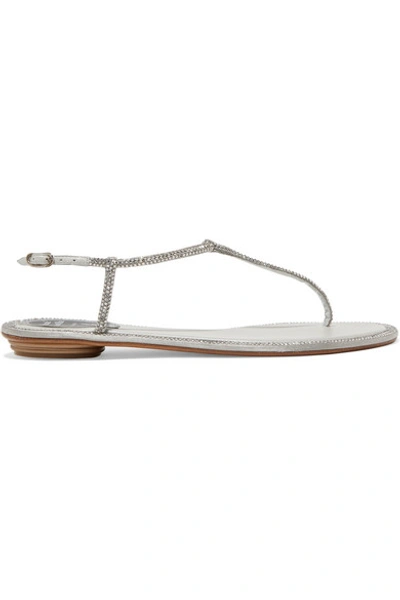 René Caovilla Women's Diana Crystal-embellished Satin T-strap Sandals In Silver