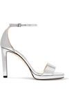 JIMMY CHOO MISTY 100 METALLIC LEATHER PLATFORM SANDALS