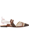 FENDI COLIBRÌ LOGO-PRINT MESH AND RUBBER SLINGBACK POINT-TOE FLATS