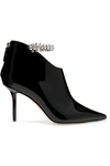 JIMMY CHOO BLAIZE 85 CRYSTAL-EMBELLISHED PATENT-LEATHER ANKLE BOOTS