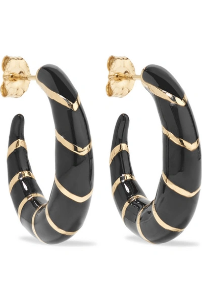 Alison Lou Petite Stripes 14-karat Gold And Enamel Hoop Earrings