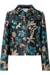 PRADA RUFFLE-TRIMMED METALLIC JACQUARD JACKET