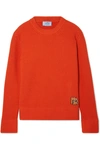 PRADA APPLIQUÉD RIBBED WOOL AND CASHMERE-BLEND SWEATER