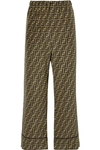 FENDI CROPPED PRINTED SILK-SATIN WIDE-LEG PANTS