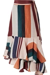 APIECE APART ROSITA STRIPED LINEN AND SILK-BLEND WRAP SKIRT