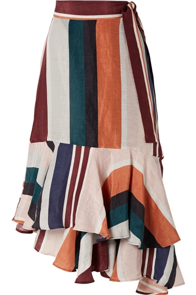Apiece Apart Rosita High-rise Linen And Silk-blend Wrap Skirt In Orange