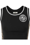 FENDI CUTOUT JACQUARD-TRIMMED STRETCH SPORTS BRA