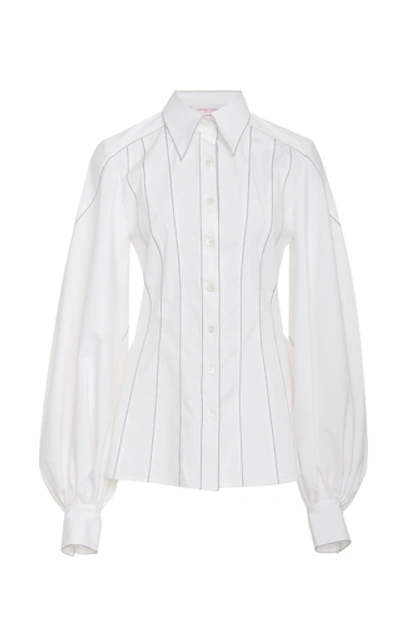 Carolina Herrera Puff-sleeve Button-front Shirt In White
