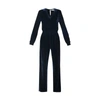 PAISIE Velvet Jumpsuit With Wrap Front & Elastic Waistband In Navy