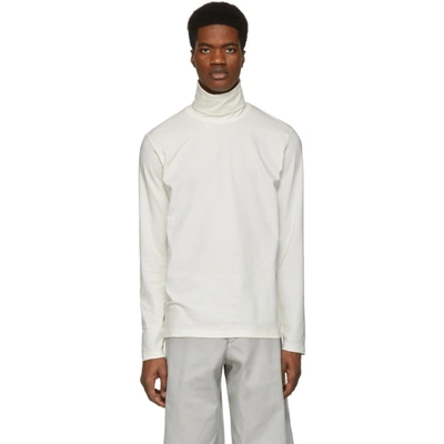 Jil Sander Logo-embroidered Roll-neck Cotton-blend Top In Off White