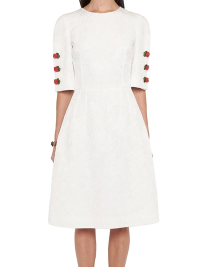 Dolce & Gabbana Floral-jacquard Rose-charm Mini Dress In White