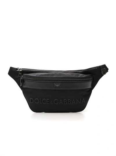 Dolce & Gabbana Logo Embossed Belt Bag In Black