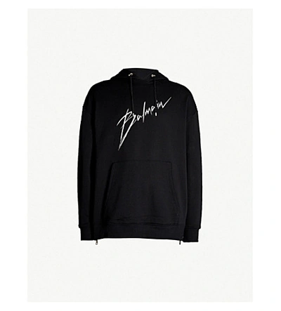 Balmain Black Logo-print Cotton Sweatshirt In Noir