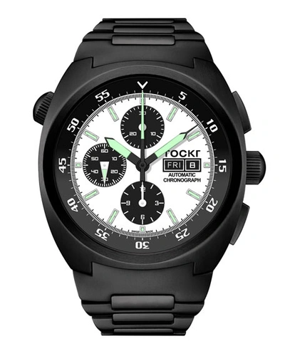 Tockr Watches Men's 45mm Air Defender Panda Stainless Steel Chronograph Watch With Bracelet, Black Pvd In White/black