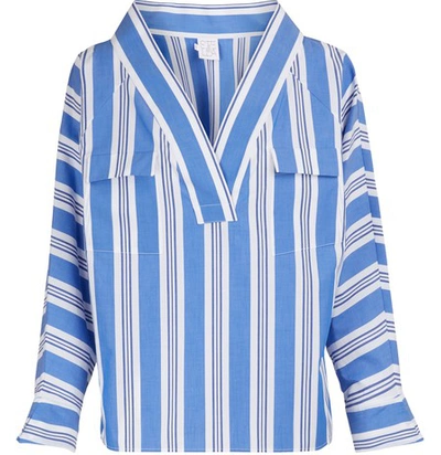 Stella Jean Striped Cotton Blouse In Blue,white