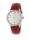 GUCCI G-TIMELESS STAINLESS STEEL CASE 40MM AUTOMATIC SILVER GUILLOCHÉ DIAL RED LEATHER WATCH,400010198111