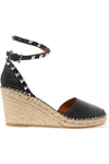 VALENTINO GARAVANI ROCKSTUD DOUBLE 85 TEXTURED-LEATHER WEDGE ESPADRILLES