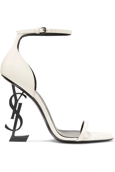 Saint Laurent Opyum Patent-leather Sandals In White