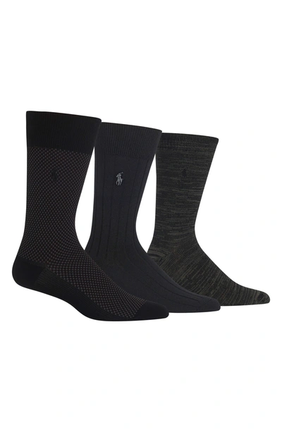 Polo Ralph Lauren Supersoft Birdseye, Solid Rib & Melange Trouser Socks - Pack Of 3 In Black