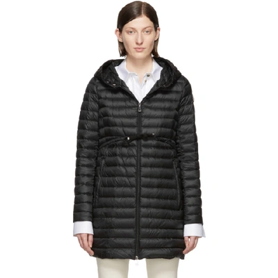 Moncler Barbel Tie Waist Hooded Lightweight Down Coat In Black