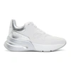 Alexander Mcqueen Metallic Detail Wedge Leather Runner Trainers In White / Silver