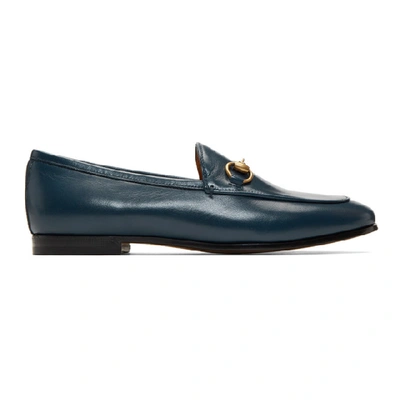 Gucci Jordaan Flat Leather Loafers In Marine Blue