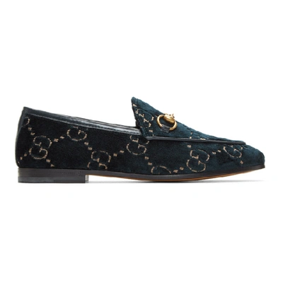 Gucci Blue Velvet Gg New Jordaan Loafers In Blu-beige/blu