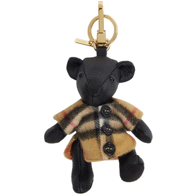 Burberry Thomas Bear Charm In Vintage Check Poncho In Black