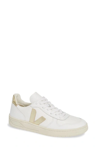 Veja + Net Sustain V-10 Metallic-trimmed Leather And Mesh Sneakers In Extra White Platine