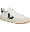 Veja V-12 Leather-trimmed Mesh And Nubuck Sneakers In White Black