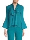ALICE AND OLIVIA Meredith Bell Sleeve Tie-Neck Chiffon Blouse