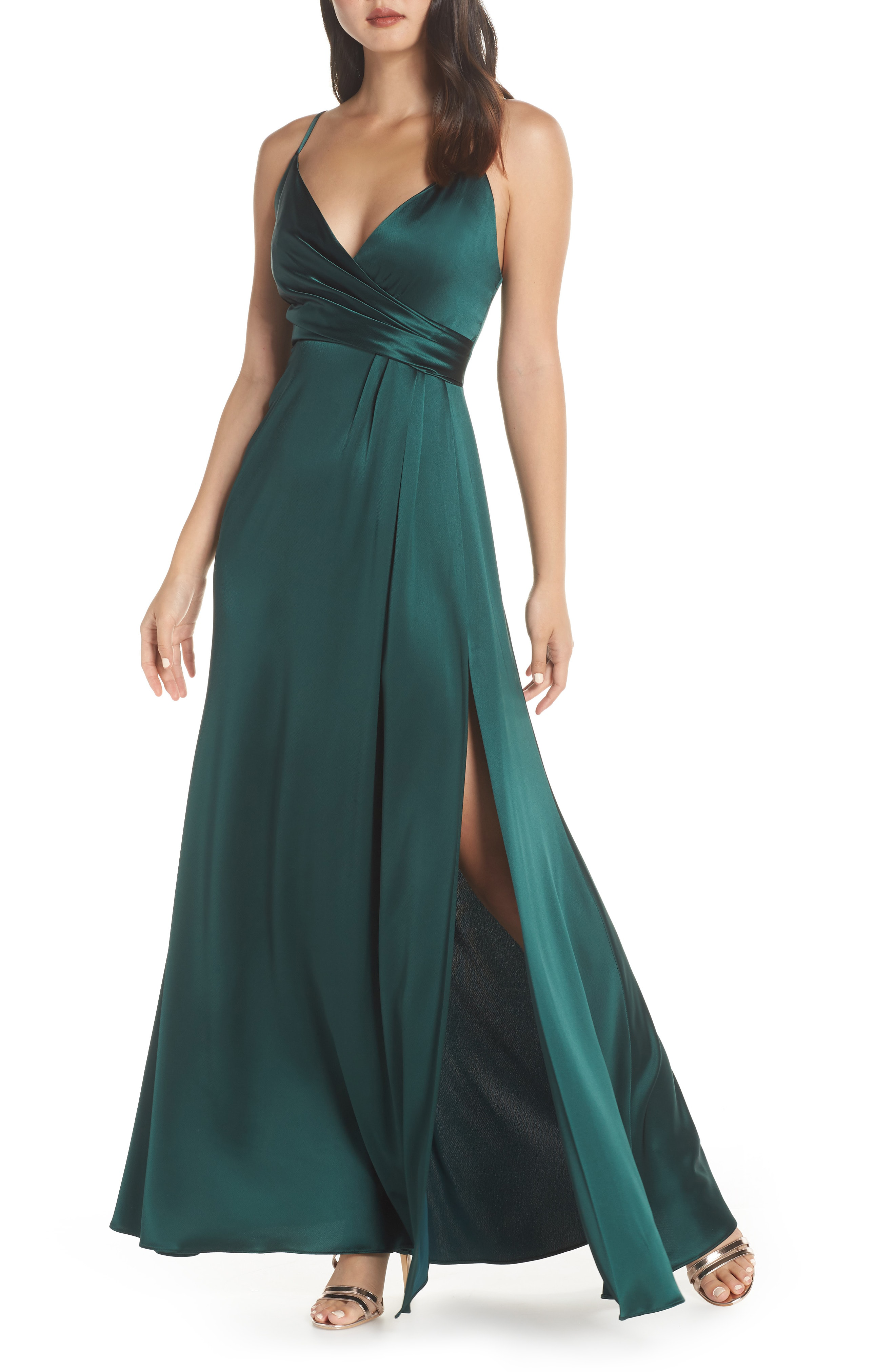 jill jill stuart faux wrap satin gown