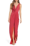 Katie May Leo Twist Front Evening Dress In Ruby
