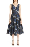 LELA ROSE METALLIC FLORAL FIL COUPE FIT & FLARE MIDI DRESS,R199285