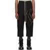 RICK OWENS RICK OWENS BLACK EMBROIDERED CROPPED ASTAIRE TROUSERS