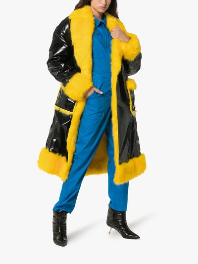 Charm's Fluffy And Patent Belted Jacket - Black Yellow